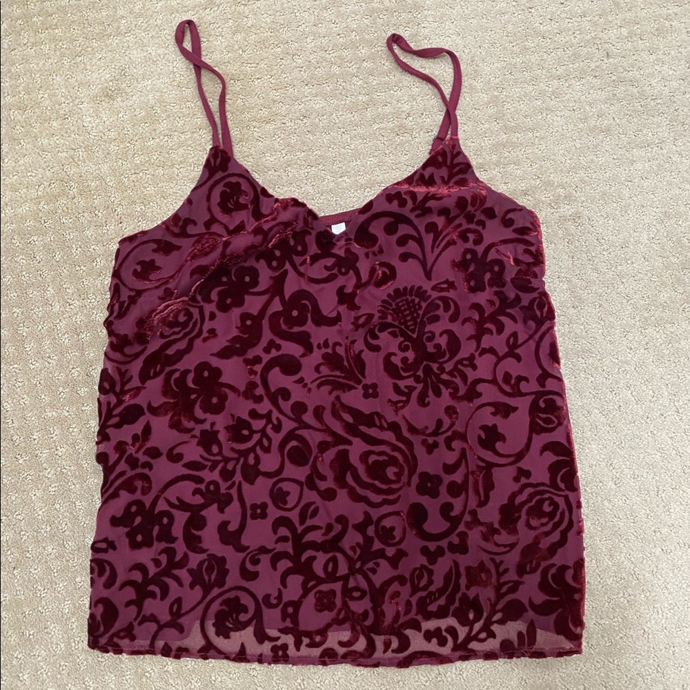 Maroon slip top with velvet lace details